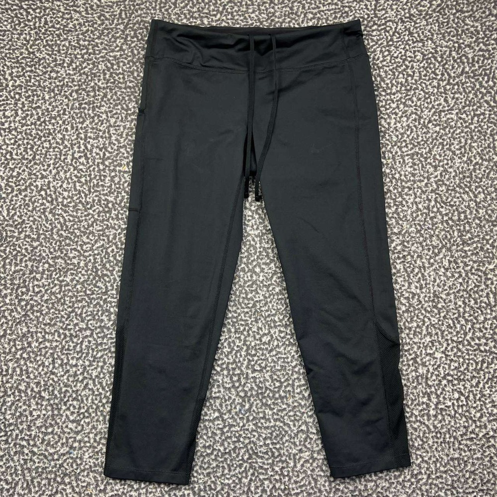 Nike Dri-FIT Pants Women Medium Black Crop Running Leggings Mesh Panels